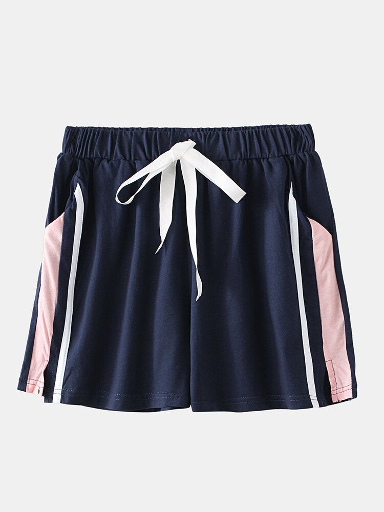 Conjunto De Pijama Informal De Manga Corta Con Nudo En Bloque De Color Con Estampado De Letras Para Mujer