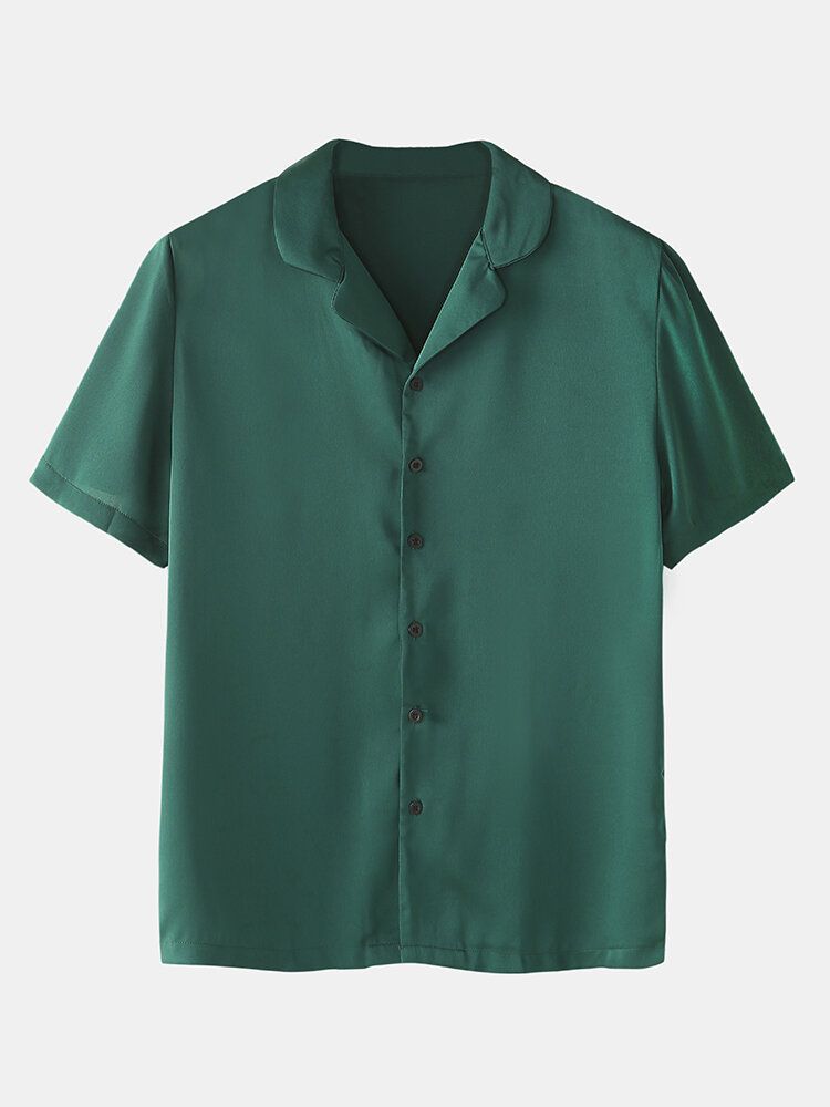 Conjunto De Pijama Informal Para El Hogar Con Cintura Elástica Y Manga Corta De Seda Sintética Con Botones Verdes Para Hombre