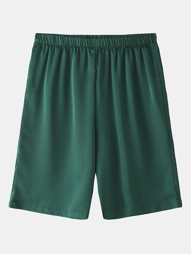 Conjunto De Pijama Informal Para El Hogar Con Cintura Elástica Y Manga Corta De Seda Sintética Con Botones Verdes Para Hombre