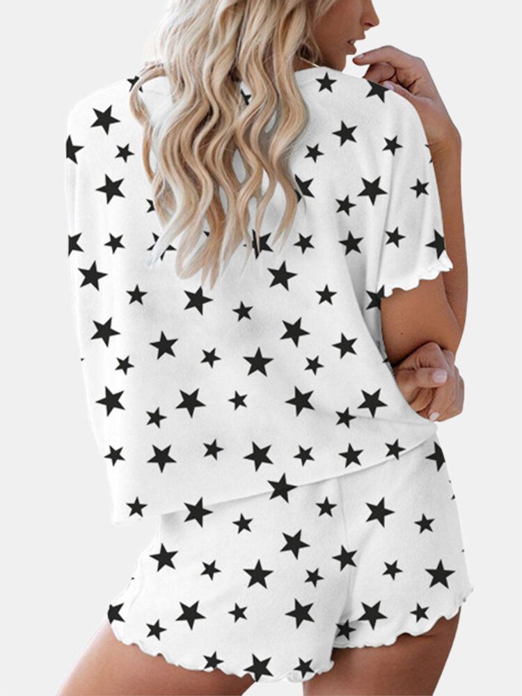 Conjunto De Pijama De Manga Corta Con Cordón Suelto Y Estampado De Estrellas De Verano Para Mujer