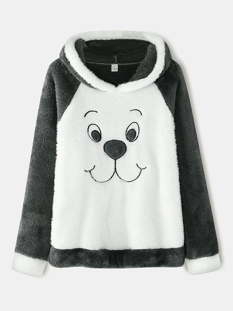 Conjunto De Pijama Mullido De Felpa Con Capucha Y Manga Raglán Con Capucha Y Orejas De Oso De Dibujos Animados Para Mujer