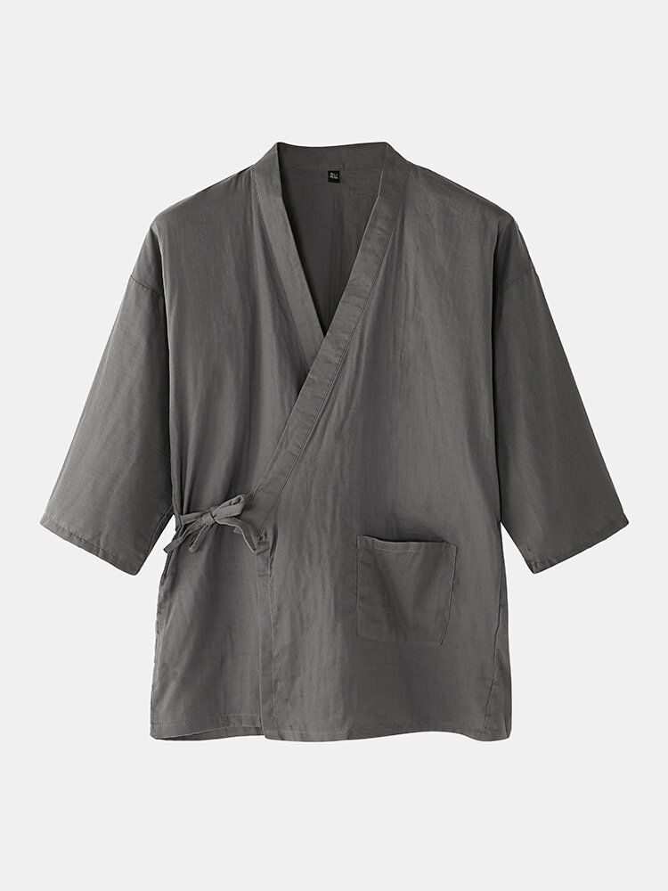 Conjunto De Pijama Para El Hogar De Albornoces De Kimono De Estilo Japonés De Color Sólido Para Hombre De Algodón