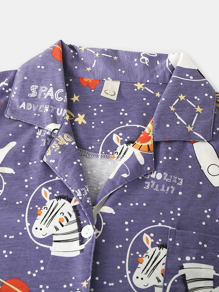 Conjunto De Pijama Para El Hogar Con Cintura Elástica De Manga Larga Con Bolsillo De Algodón Con Estampado De Animales Y Espacio Para Mujer