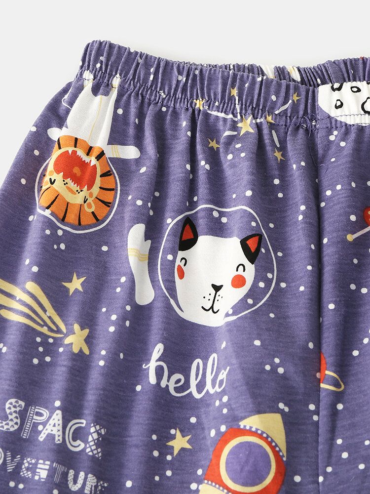 Conjunto De Pijama Para El Hogar Con Cintura Elástica De Manga Larga Con Bolsillo De Algodón Con Estampado De Animales Y Espacio Para Mujer