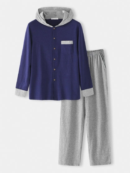 Conjunto De Pijama De Salón De Cintura Elástica Informal Con Capucha De Manga Larga De Punto Modal Para Hombre