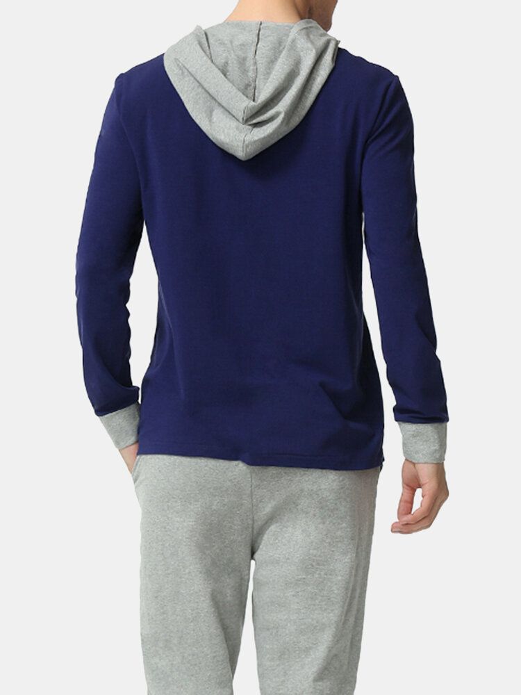 Conjunto De Pijama De Salón De Cintura Elástica Informal Con Capucha De Manga Larga De Punto Modal Para Hombre