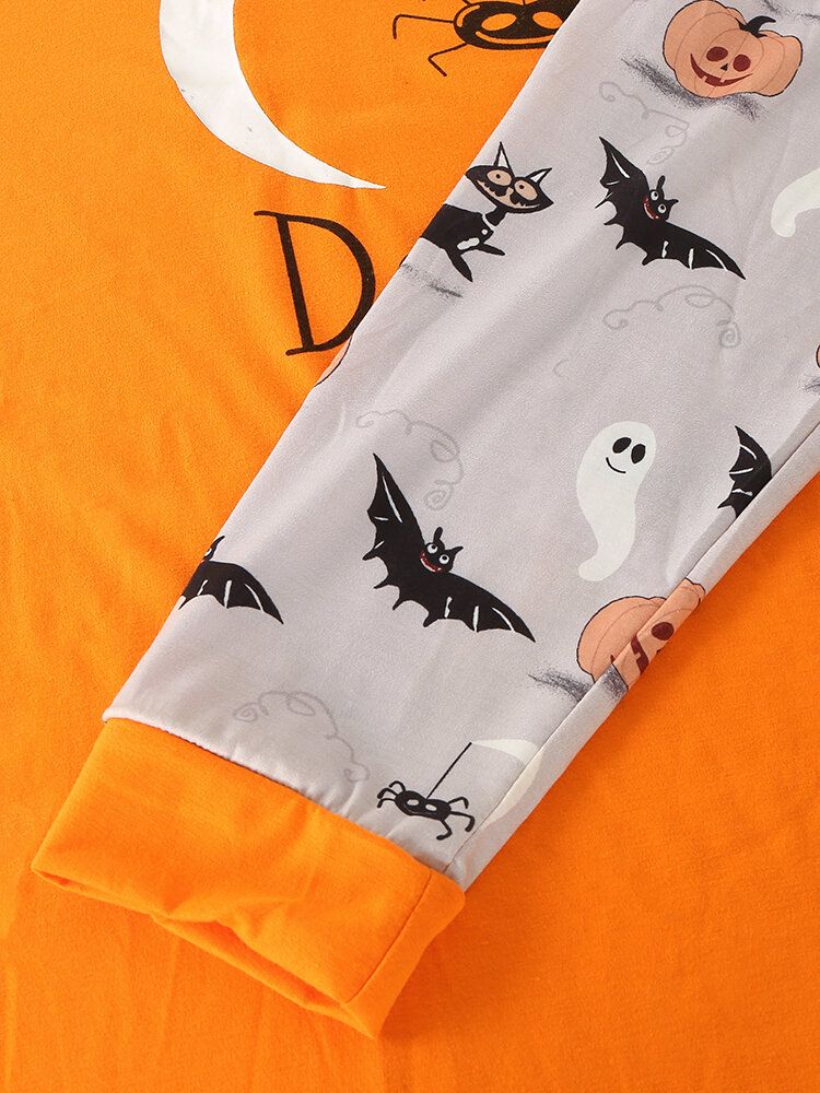 Conjunto De Pijamas Casuales Casuales De Manga Larga Sueltos Con Cuello Redondo Y Estampado De Halloween Para Hombre