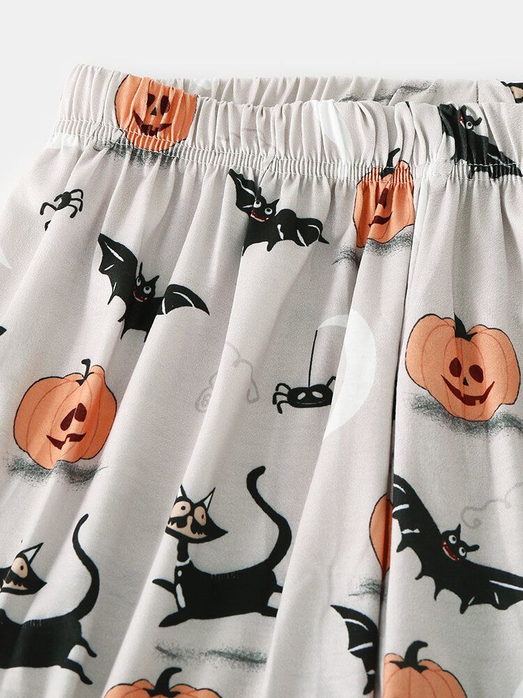 Conjunto De Pijamas Casuales Casuales De Manga Larga Sueltos Con Cuello Redondo Y Estampado De Halloween Para Hombre