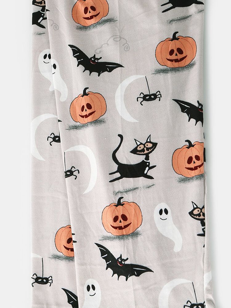 Conjunto De Pijamas Casuales Casuales De Manga Larga Sueltos Con Cuello Redondo Y Estampado De Halloween Para Hombre