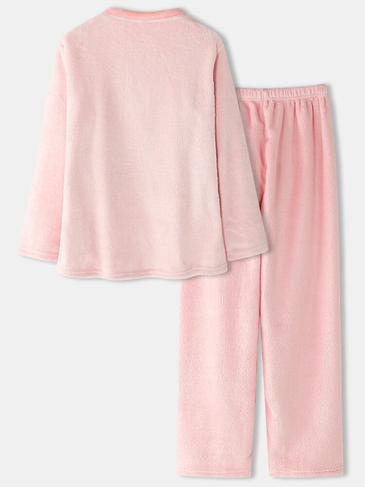 Conjunto De Pijamas De Dos Piezas De Franela De Franela Con Patrón De Rata Lindo Grueso Para Mujer