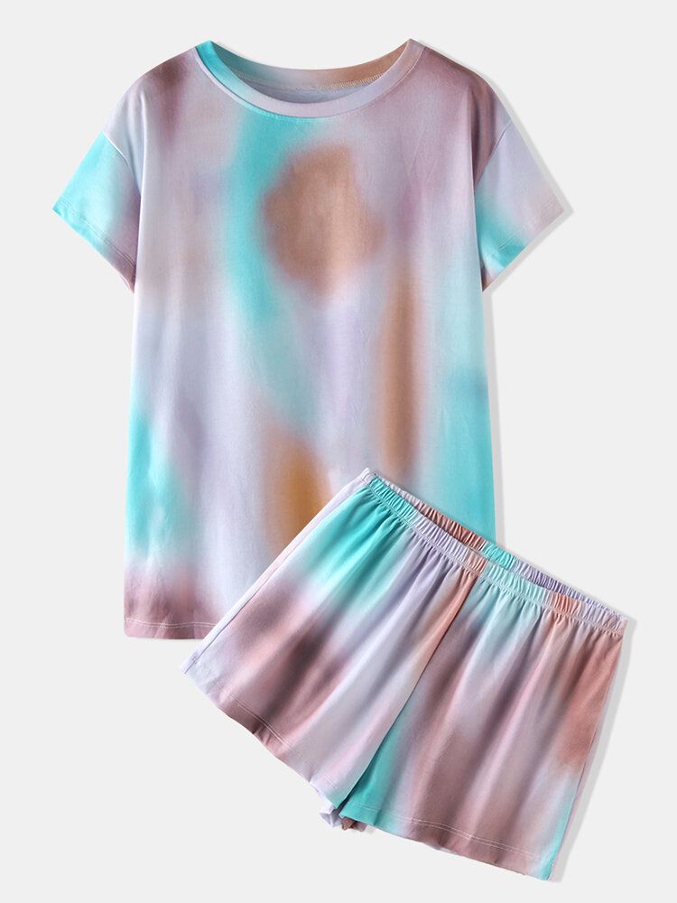 Conjunto De Ropa De Estar Con Estampado Tie Dye Pijamas De Dos Piezas De Manga Corta Dradient