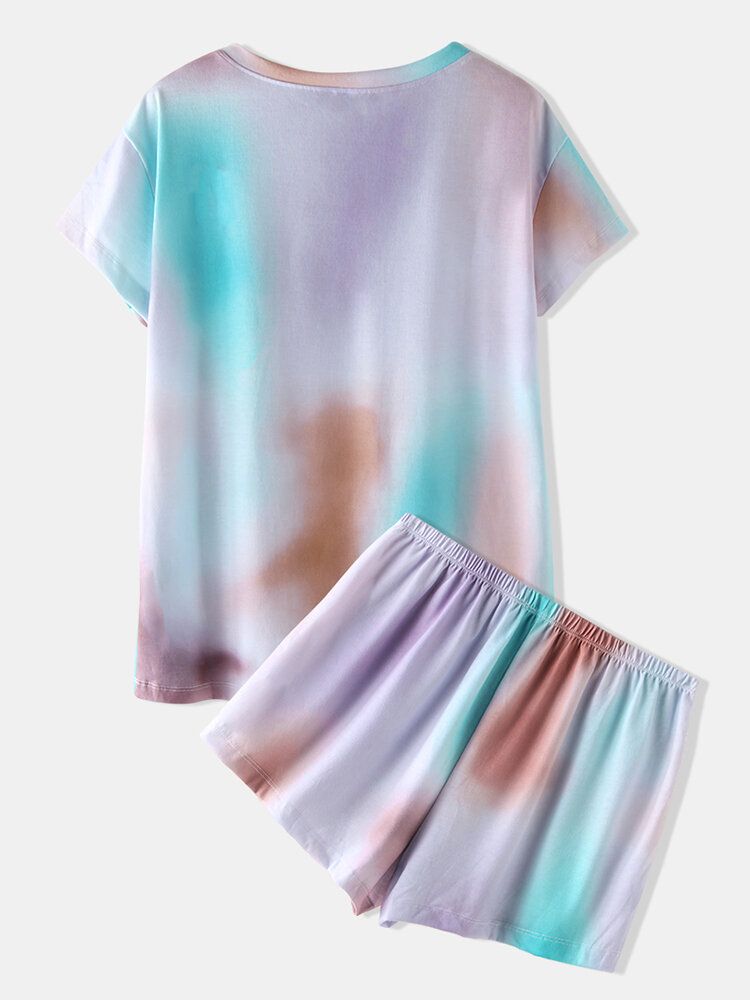 Conjunto De Ropa De Estar Con Estampado Tie Dye Pijamas De Dos Piezas De Manga Corta Dradient