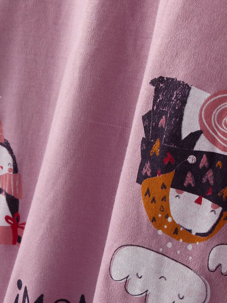 Conjuntos De Pijamas Caseros Sueltos De Dos Piezas Con Estampado De Dibujos Animados Lindo Para Mujer