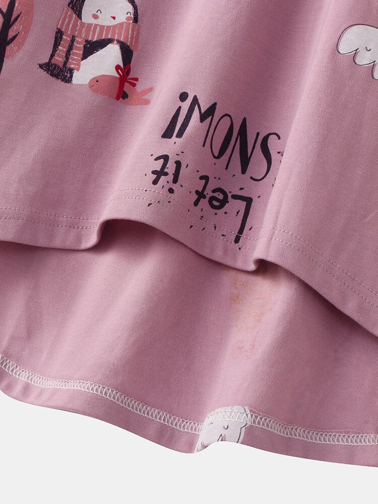 Conjuntos De Pijamas Caseros Sueltos De Dos Piezas Con Estampado De Dibujos Animados Lindo Para Mujer