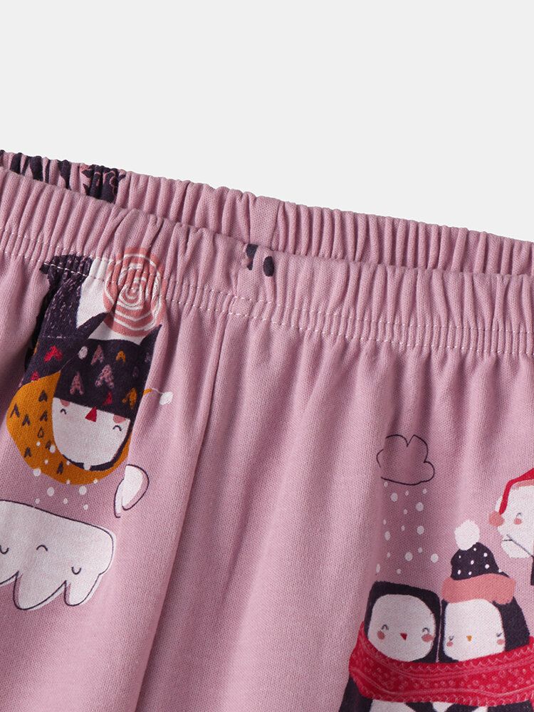 Conjuntos De Pijamas Caseros Sueltos De Dos Piezas Con Estampado De Dibujos Animados Lindo Para Mujer