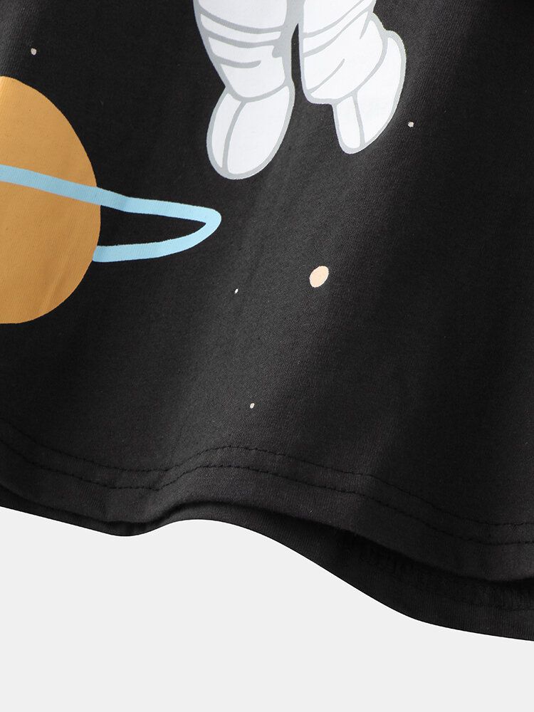 Conjuntos De Pijamas Con Puños De Algodón Con Cuello Redondo Y Estampado De Astronauta Para Mujer Y Niña Con Pantalones A Cuadros