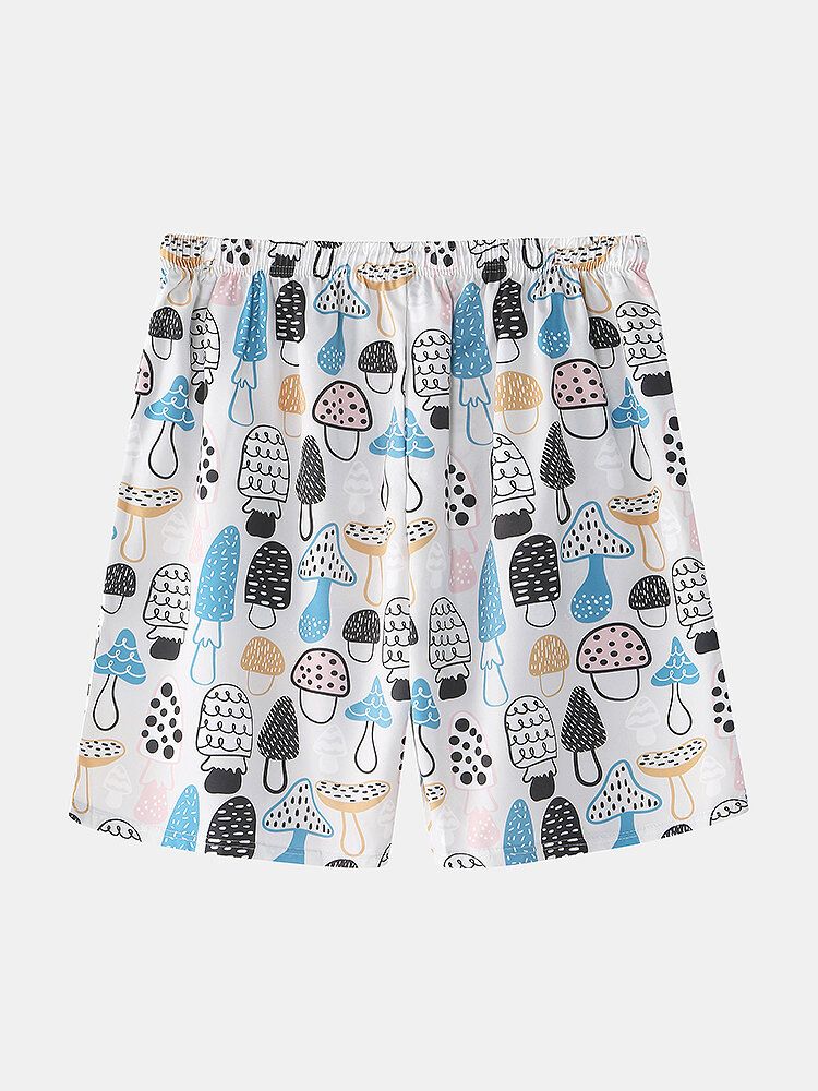 Conjuntos De Pijamas Para Hombre Con Estampado De Hongos Solapa Fina Manga Corta Suelta Para Vacaciones En La Playa Loungewear