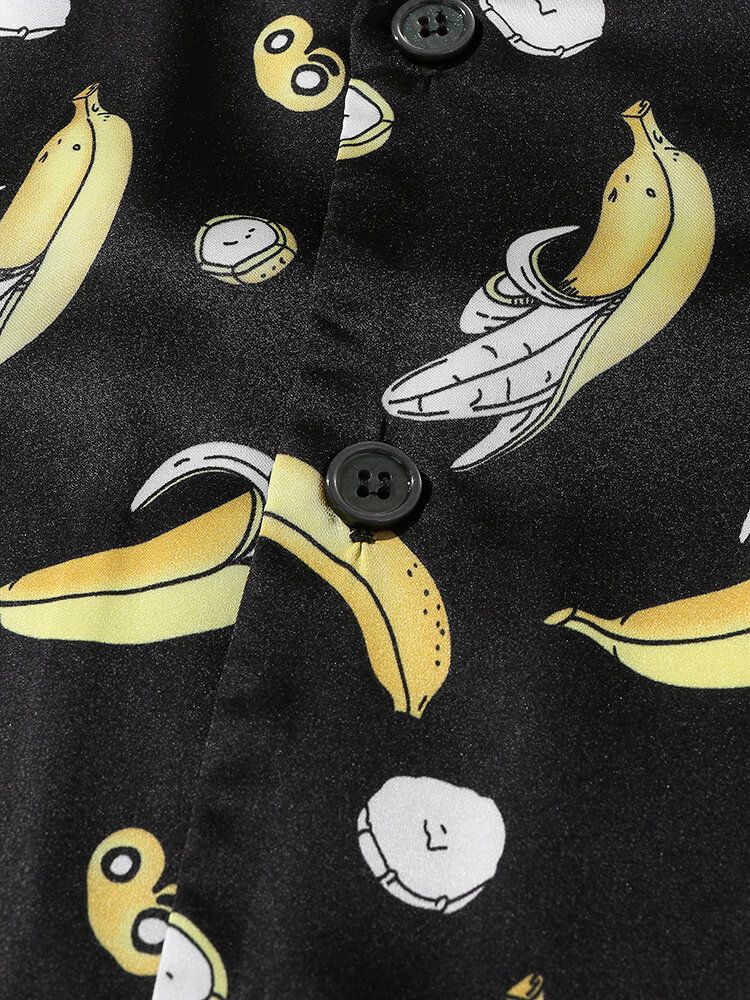 Conjuntos De Pijamas Sueltos De Manga Larga Con Estampado De Plátano Divertido Para Hombre