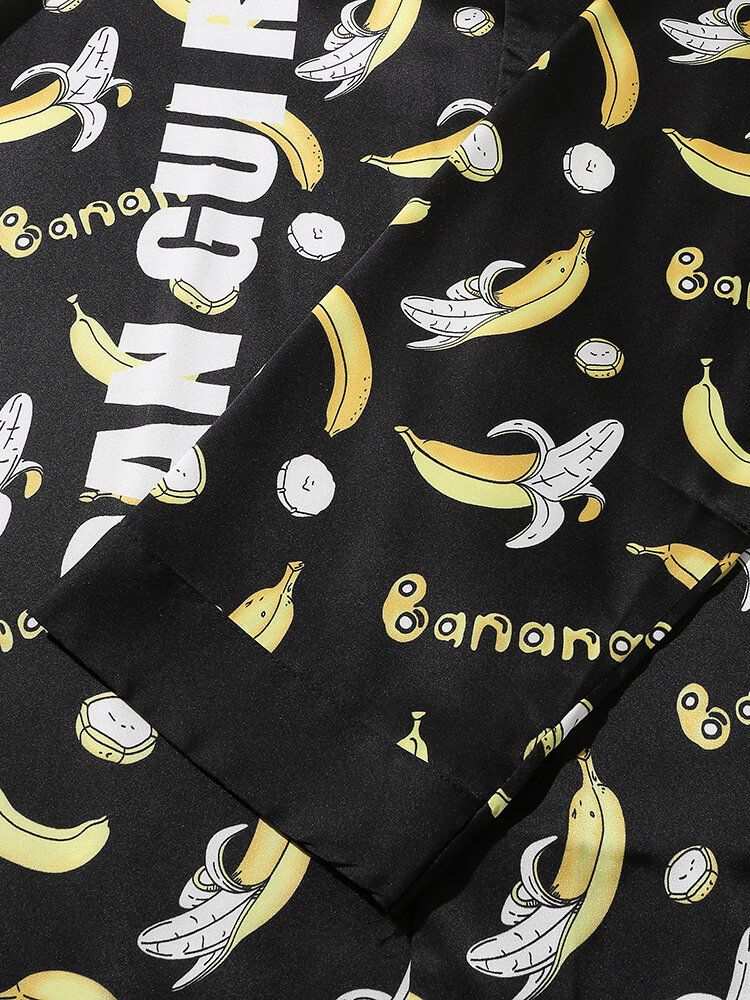 Conjuntos De Pijamas Sueltos De Manga Larga Con Estampado De Plátano Divertido Para Hombre