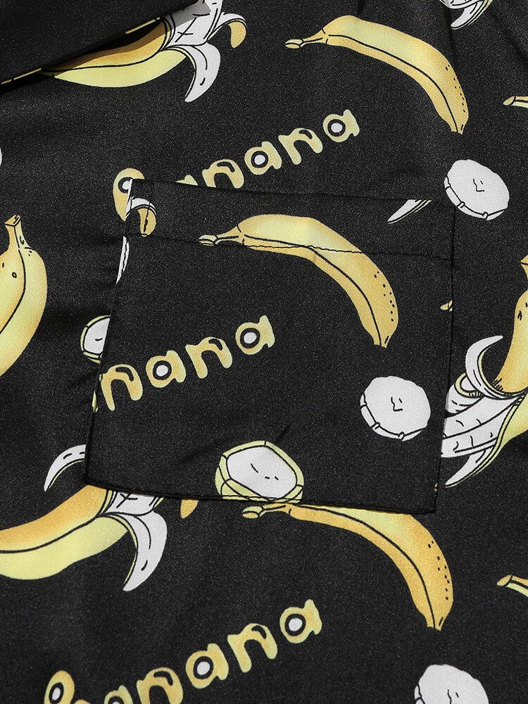 Conjuntos De Pijamas Sueltos De Manga Larga Con Estampado De Plátano Divertido Para Hombre