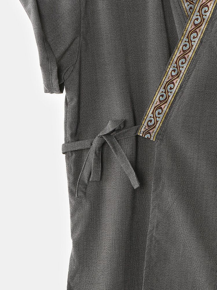 Conjuntos De Ropa De Salón Cortos Sueltos De Algodón Con Cuello En V Y Corbata Lateral De Kimono Lateral Para Hombre