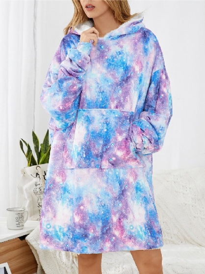 Diseño De Mujer Starry Sky Tie Dye Print Oversized Reversible Homewear Sudadera Con Capucha De Manta Reversible Con Forro Polar Con Bolsillo