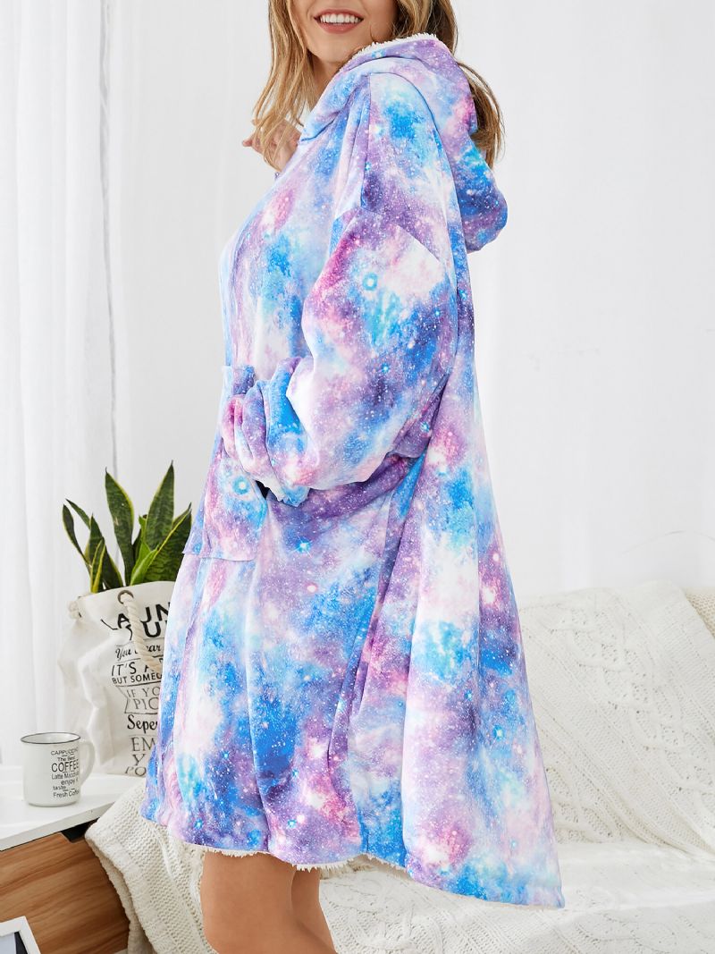 Diseño De Mujer Starry Sky Tie Dye Print Oversized Reversible Homewear Sudadera Con Capucha De Manta Reversible Con Forro Polar Con Bolsillo