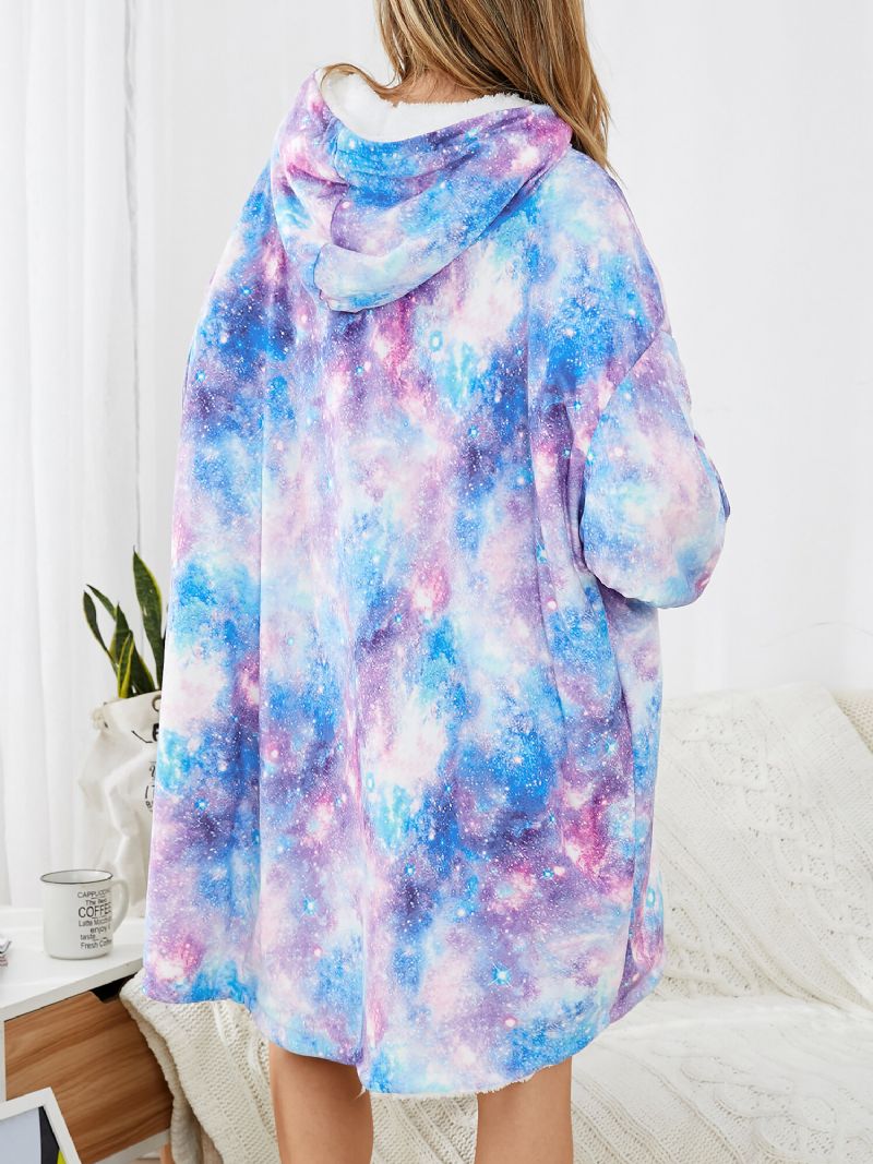 Diseño De Mujer Starry Sky Tie Dye Print Oversized Reversible Homewear Sudadera Con Capucha De Manta Reversible Con Forro Polar Con Bolsillo