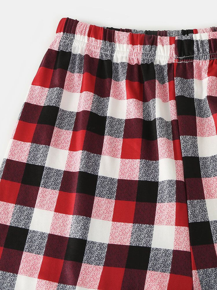 Estilo Navideño Mujeres Lindo Estampado De Alces Pullover Plaid Pantalones De Cintura Suelta Elásticos Conjunto De Pijama Para El Hogar