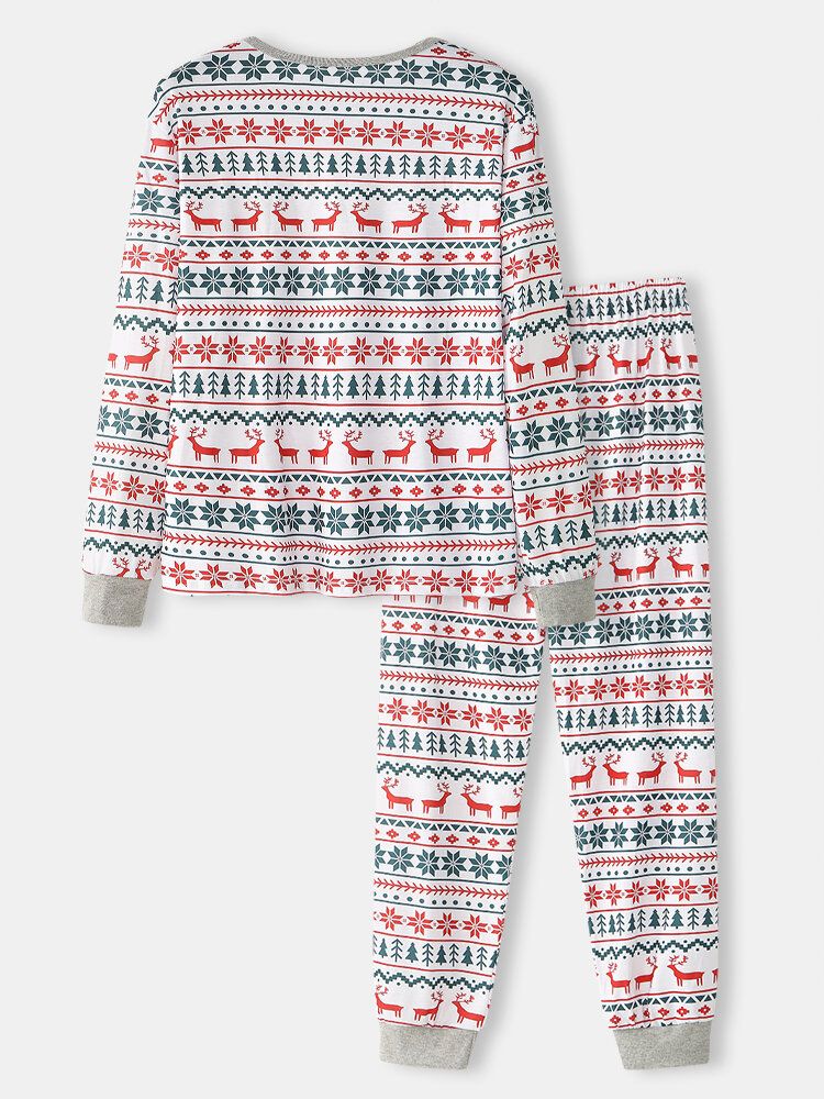 Hombre Allover Elk Snowflake Print Christmas Round Neck Jogger Pants Conjunto De Pijamas Sueltos Para El Hogar