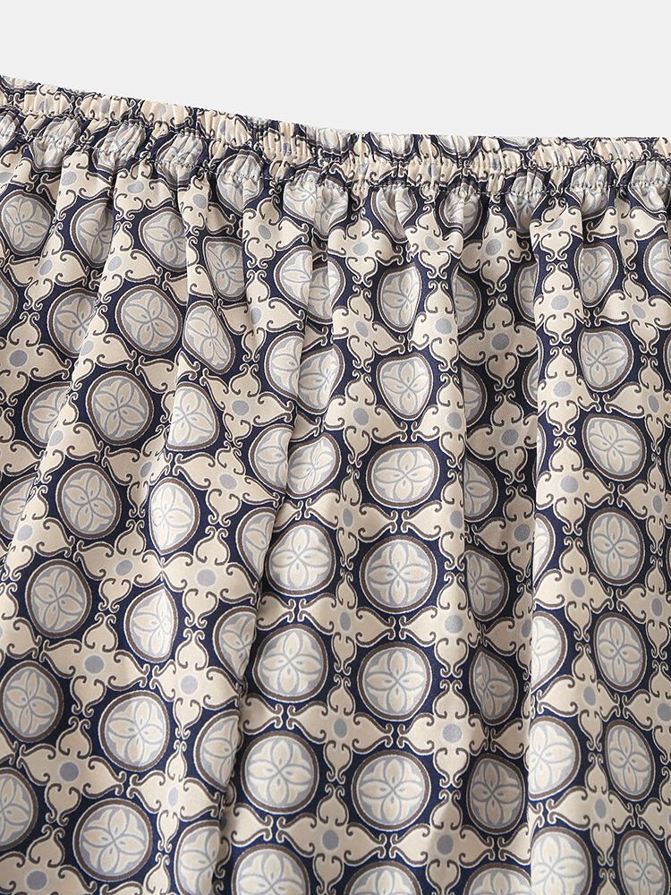 Hombre Circle Pattern Printing Faux Silk Ligero Transpirable Suelto Cintura Elástica Para El Hogar Lounge Pantalones Para Dormir