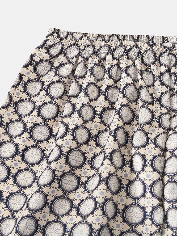 Hombre Circle Pattern Printing Faux Silk Ligero Transpirable Suelto Cintura Elástica Para El Hogar Lounge Pantalones Para Dormir