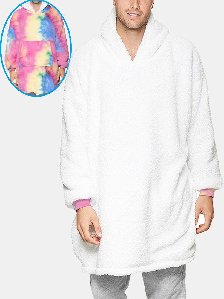 Hombre Tie Dye Two-sided Wearable Fleece Manta De Gran Tamaño Con Capucha Loungewear Con Práctico Bolsillo