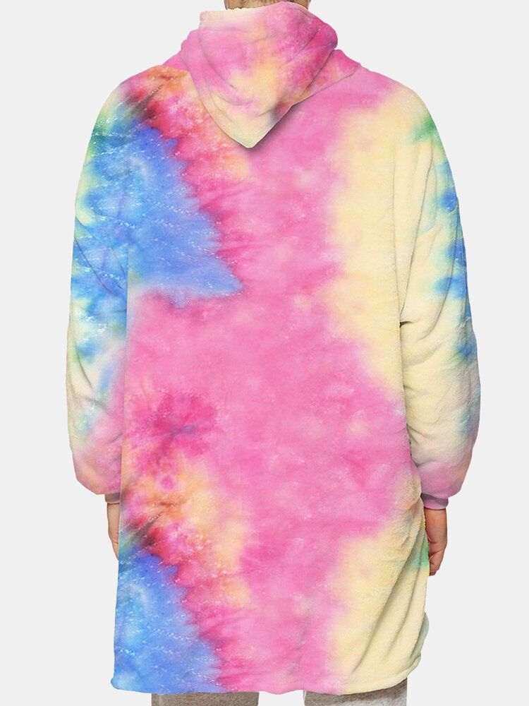 Hombre Tie Dye Two-sided Wearable Fleece Manta De Gran Tamaño Con Capucha Loungewear Con Práctico Bolsillo