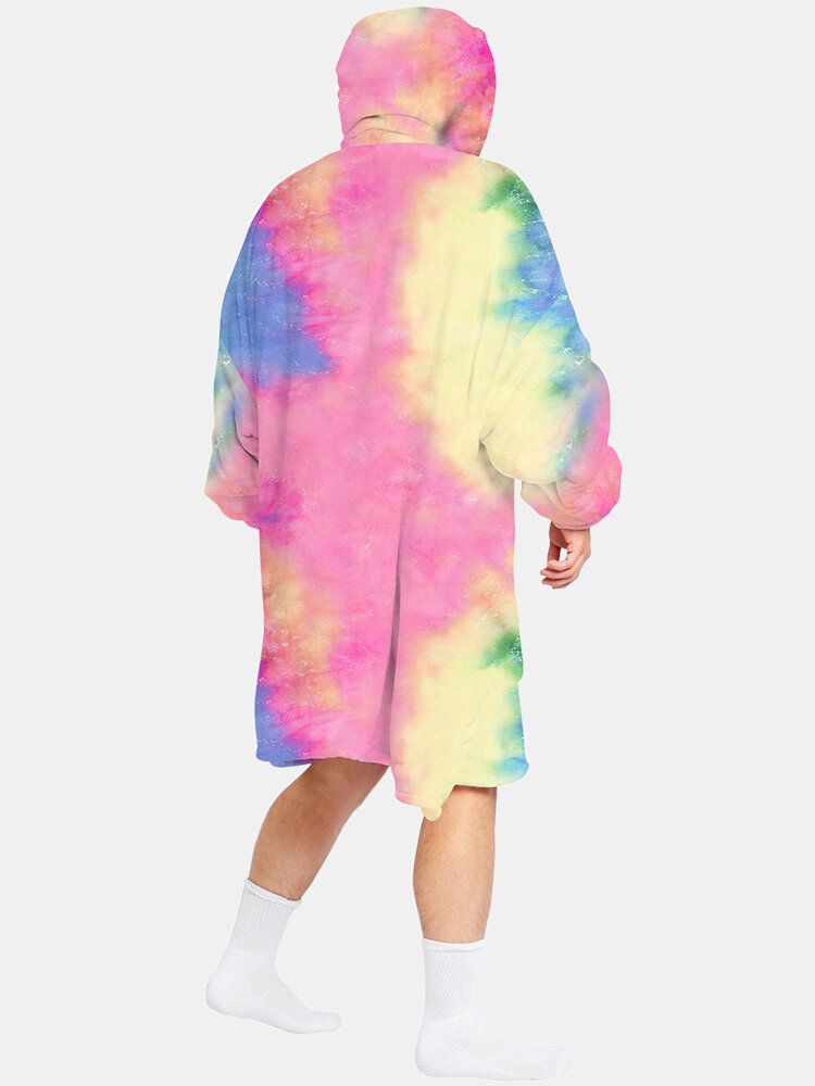 Hombre Tie Dye Two-sided Wearable Fleece Manta De Gran Tamaño Con Capucha Loungewear Con Práctico Bolsillo