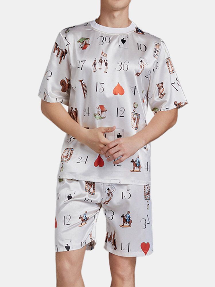 Juego De Pijama Suave Acogedor De Dos Piezas Con Estampado De Dibujos Animados Fuuny De Manga Corta Para Hombre