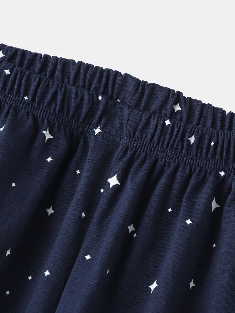 Mujeres Allover Starry Sky Figure Print Revere Collar Conjuntos De Pijamas Con Puños De Algodón