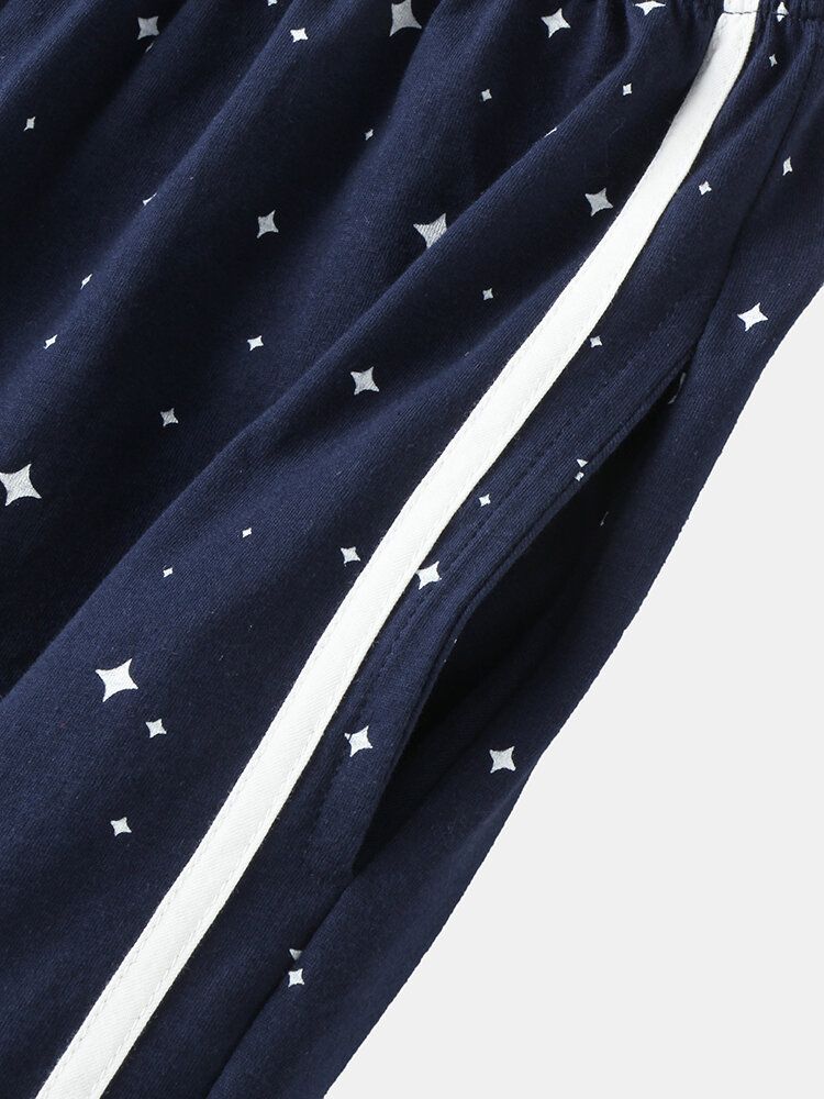 Mujeres Allover Starry Sky Figure Print Revere Collar Conjuntos De Pijamas Con Puños De Algodón