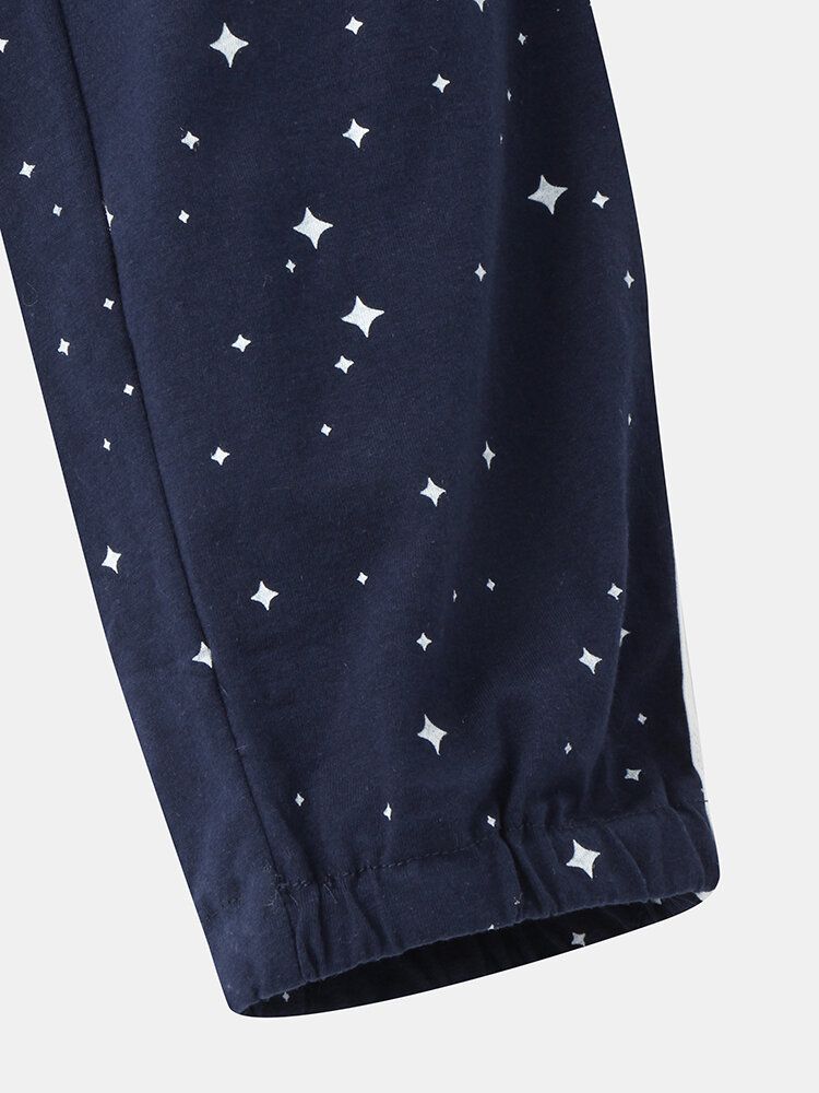 Mujeres Allover Starry Sky Figure Print Revere Collar Conjuntos De Pijamas Con Puños De Algodón