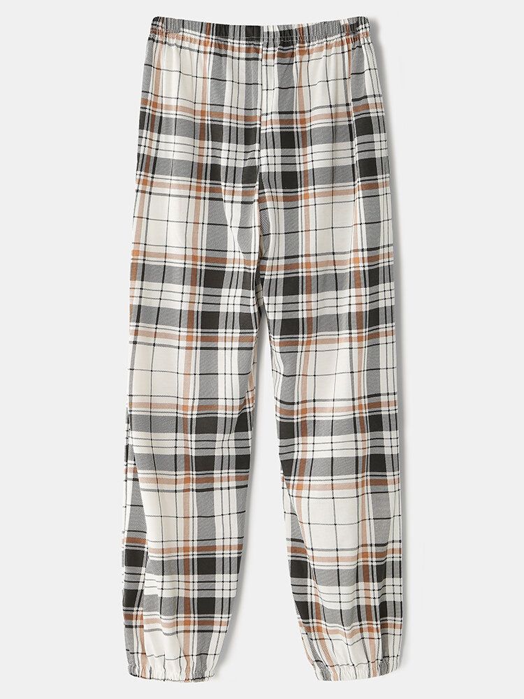 Mujeres Cute Bear Print O-neck Puño Elástico Plaid Jogger Pants Conjunto De Pijamas Sueltos Para El Hogar