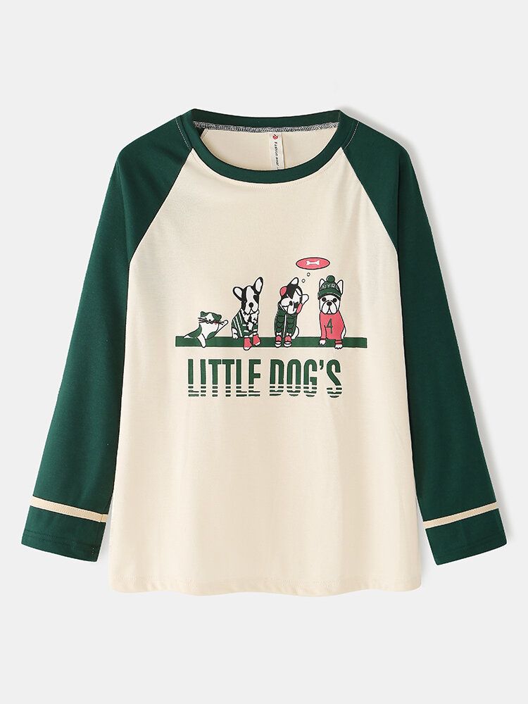 Mujeres Cute Cartoon Dog & Letter Print Sujetador Extraíble Top Con Relleno Pantalones Sueltos Conjunto De Pijama De Algodón