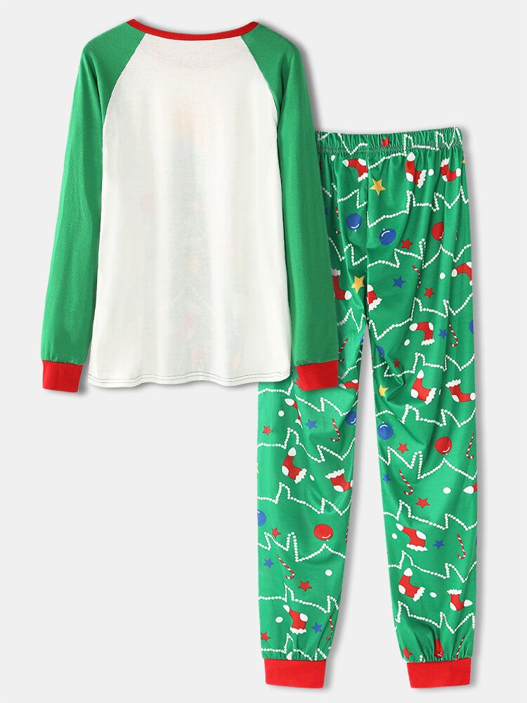 Mujeres Dibujos Animados Árbol De Navidad Estampado De Mangas Raglán Sudaderas Cintura Elástica Pantalones De Jogging Conjunto De Pijama Para El Hogar