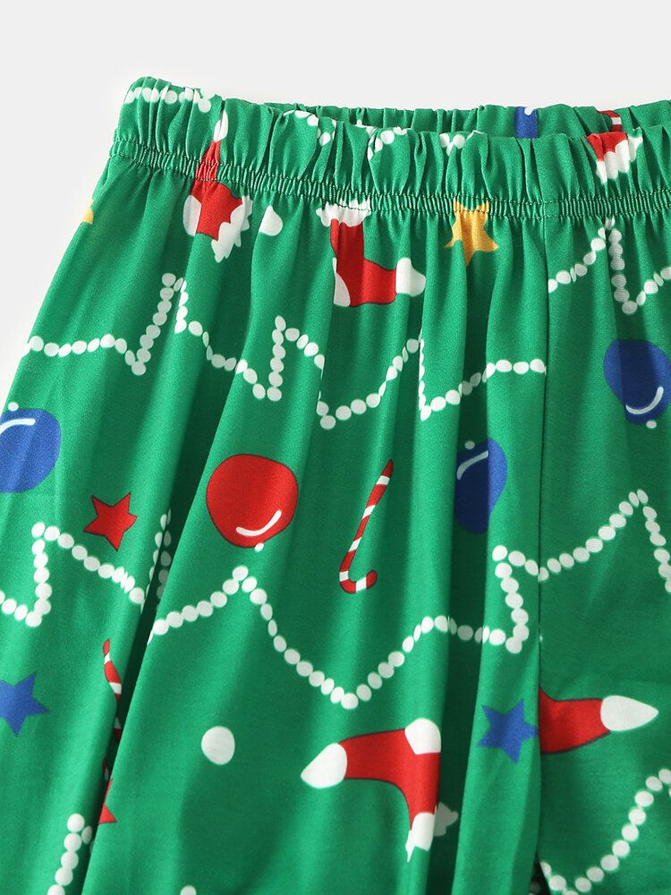 Mujeres Dibujos Animados Árbol De Navidad Estampado De Mangas Raglán Sudaderas Cintura Elástica Pantalones De Jogging Conjunto De Pijama Para El Hogar