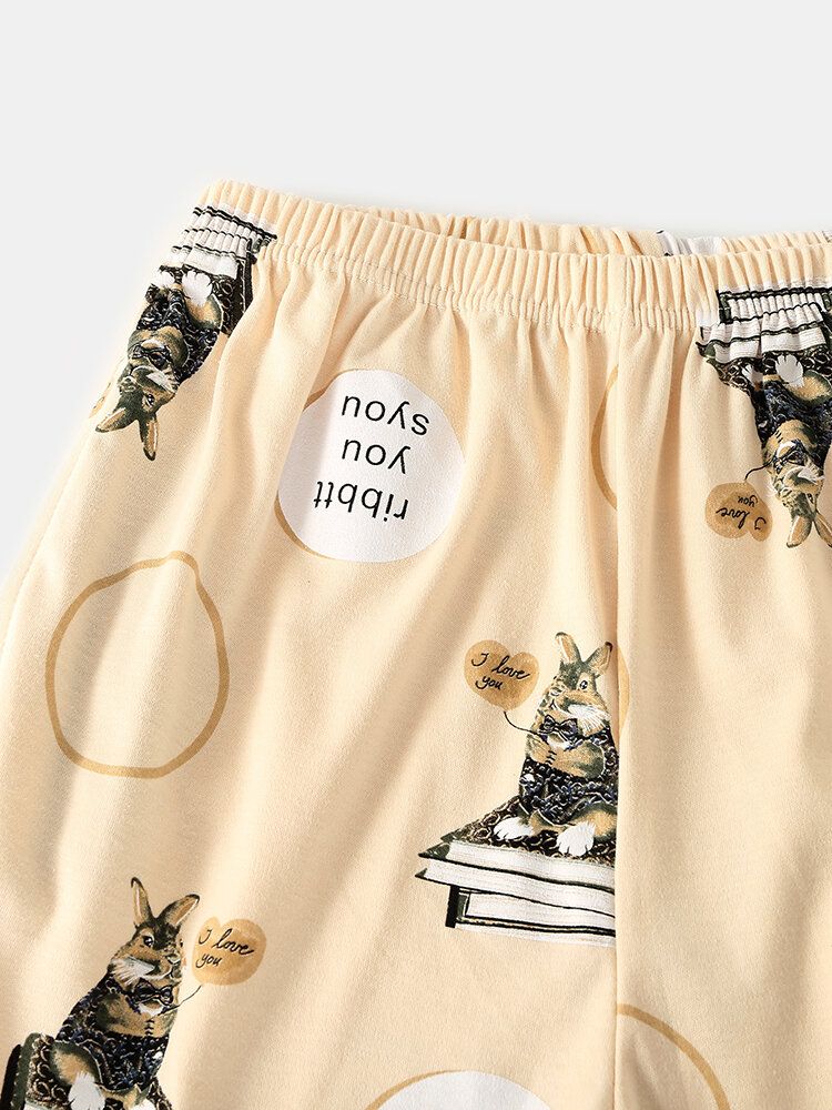 Mujeres De Dibujos Animados Con Estampado De Animales Jersey De Manga Larga Cintura Elástica Pantalones Con Letras Conjunto De Pijama Para El Hogar