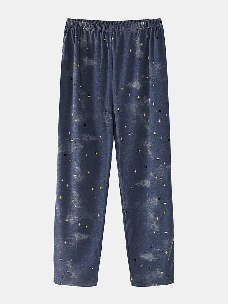 Mujeres De Dibujos Animados Oso Polar Y Cielo Estrellado Pullover Cintura Elástica Pantalones De Bolsillo Conjunto De Pijama Para El Hogar