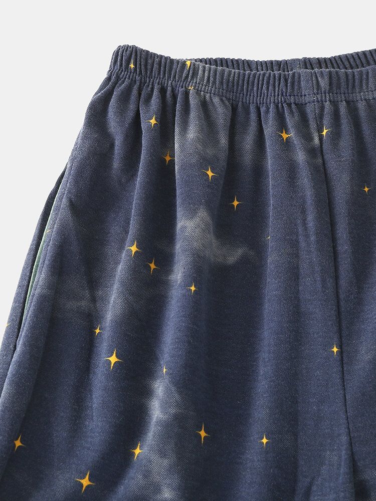 Mujeres De Dibujos Animados Oso Polar Y Cielo Estrellado Pullover Cintura Elástica Pantalones De Bolsillo Conjunto De Pijama Para El Hogar