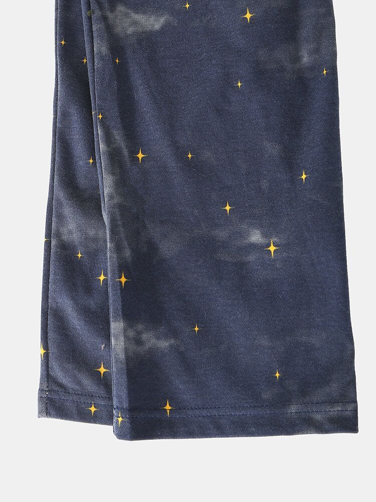 Mujeres De Dibujos Animados Oso Polar Y Cielo Estrellado Pullover Cintura Elástica Pantalones De Bolsillo Conjunto De Pijama Para El Hogar