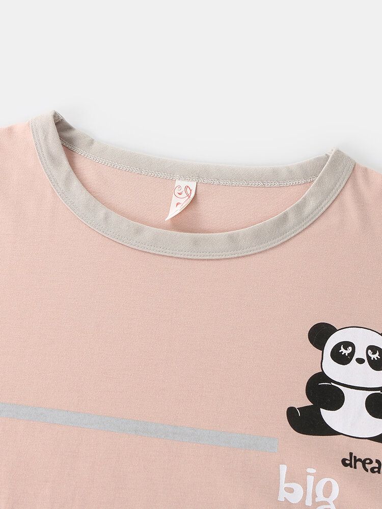 Mujeres Dibujos Animados Panda Gráficos Blusa Con Estampado De Letras Cintura Elástica Pantalones De Jogging Conjunto De Pijama Para El Hogar