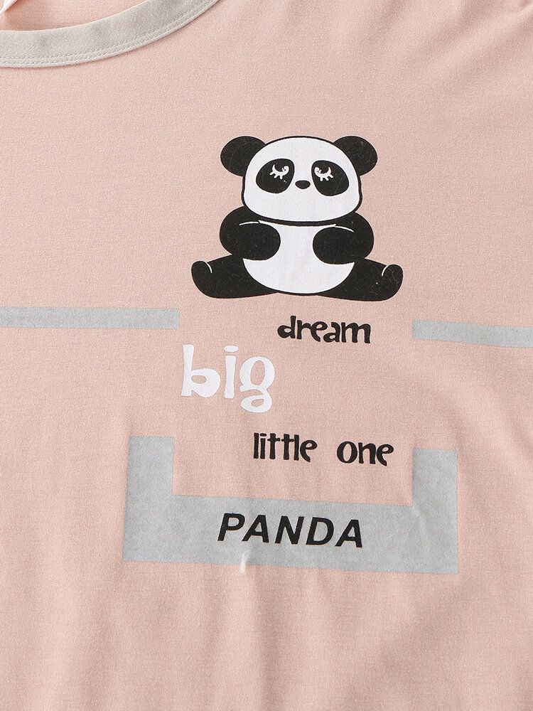 Mujeres Dibujos Animados Panda Gráficos Blusa Con Estampado De Letras Cintura Elástica Pantalones De Jogging Conjunto De Pijama Para El Hogar