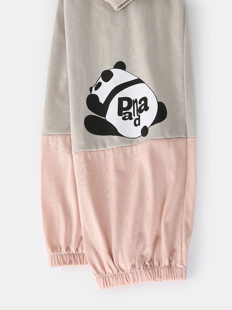 Mujeres Dibujos Animados Panda Gráficos Blusa Con Estampado De Letras Cintura Elástica Pantalones De Jogging Conjunto De Pijama Para El Hogar